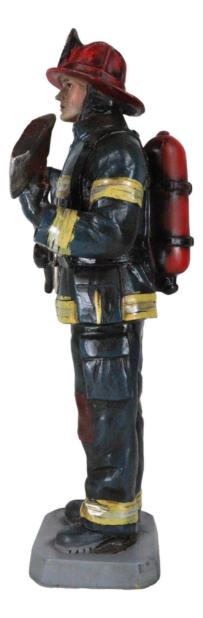 Ebros Gift Fire Fighter Fireman In Bunker Gear Suit And Air Tank Holding An Axe Figurine