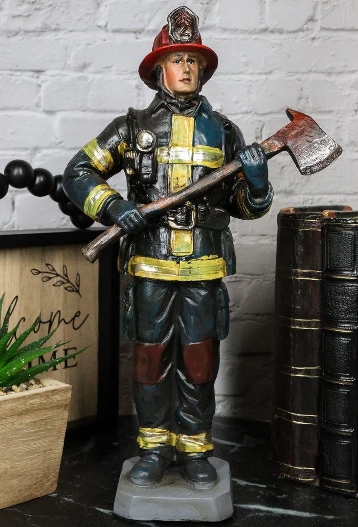 ebros gift Fire Fighter Fireman In Bunker Gear Suit And Air Tank Holding an Axe Figurine