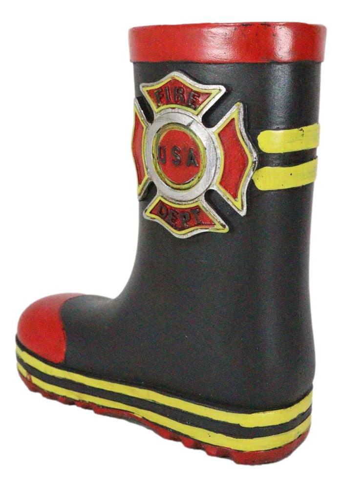 Ebros Gift Fire Fighters Fireman Red Black And Yellow Boot Stationery Holder Flower Vase