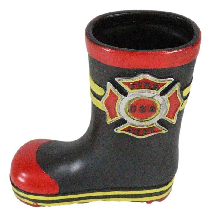 Ebros Gift Fire Fighters Fireman Red Black And Yellow Boot Stationery Holder Flower Vase