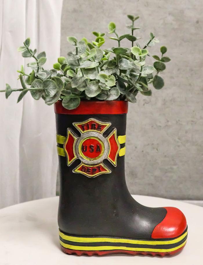 ebros gift Fire Fighters Fireman Red Black and Yellow Boot Stationery Holder Flower Vase