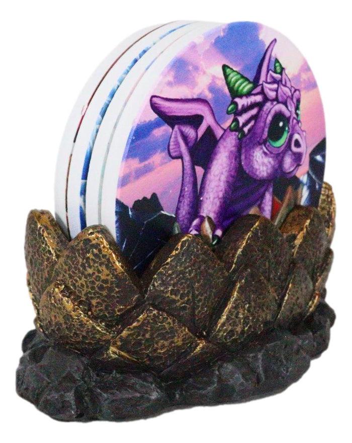 Ebros Gift Fire Ice Water And Earth Elemental Dragon Hatchlings Egg Fantasy Coaster Set
