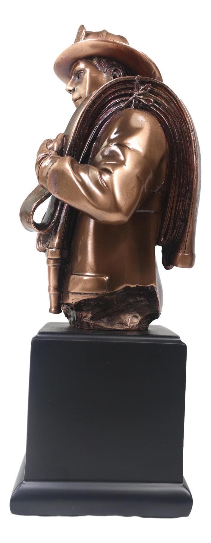 Ebros Gift Fireman Carrying Fire Fighter Hose Reel Portrait Bust On Trophy Base Statue