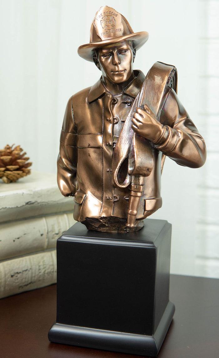 ebros gift Fireman Carrying Fire Fighter Hose Reel Portrait Bust On Trophy Base Statue