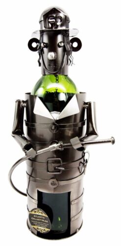 Ebros Gift Fireman Fire Fighter 911 Emergency Hand Made Metal Wine Bottle Holder Caddy