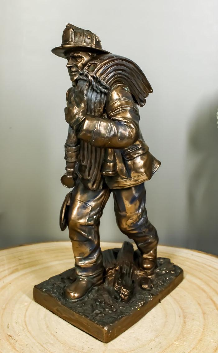 ebros gift Fireman In Rescue With Shovel And Hose Pipe Statue 7"H Fire Fighter Hero Decor