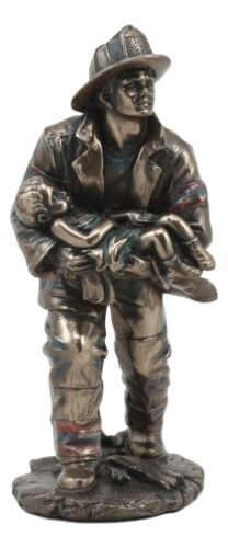 Ebros Gift Fireman Saving A Child Statue 7.5" Tall Civil Service Hero Rescue Fire Fighter