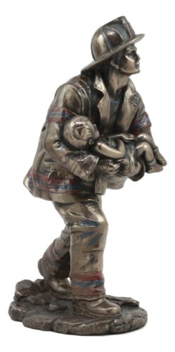 Ebros Gift Fireman Saving A Child Statue 7.5" Tall Civil Service Hero Rescue Fire Fighter