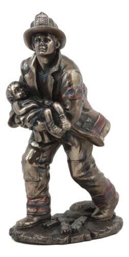 ebros gift Fireman Saving A Child Statue 7.5" Tall Civil Service Hero Rescue Fire Fighter