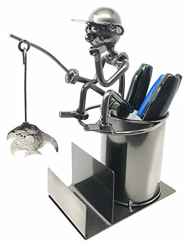 Ebros Gift Fishing Fisherman On Ledge Metal Stationery And Business Card Organizer Holder