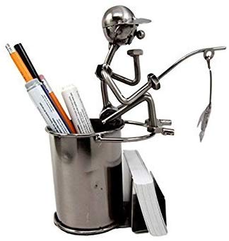 Ebros Gift Fishing Fisherman On Ledge Metal Stationery And Business Card Organizer Holder