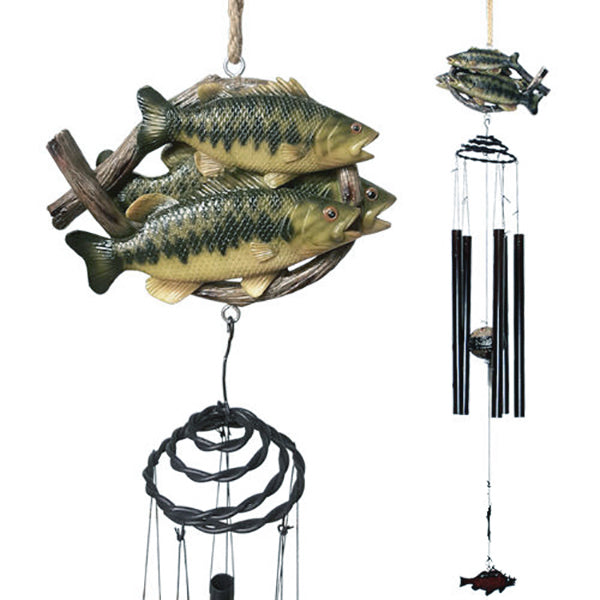 ebros gift Fishing Marine Freshwater Striped Bass Fish Hanging Mobile Wind Chime Decorative