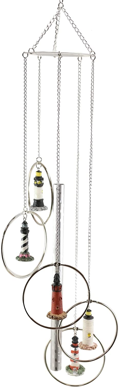 Ebros Gift Five Ring World Famous Light Houses Decor Resonant Relaxing Wind Chime Patio