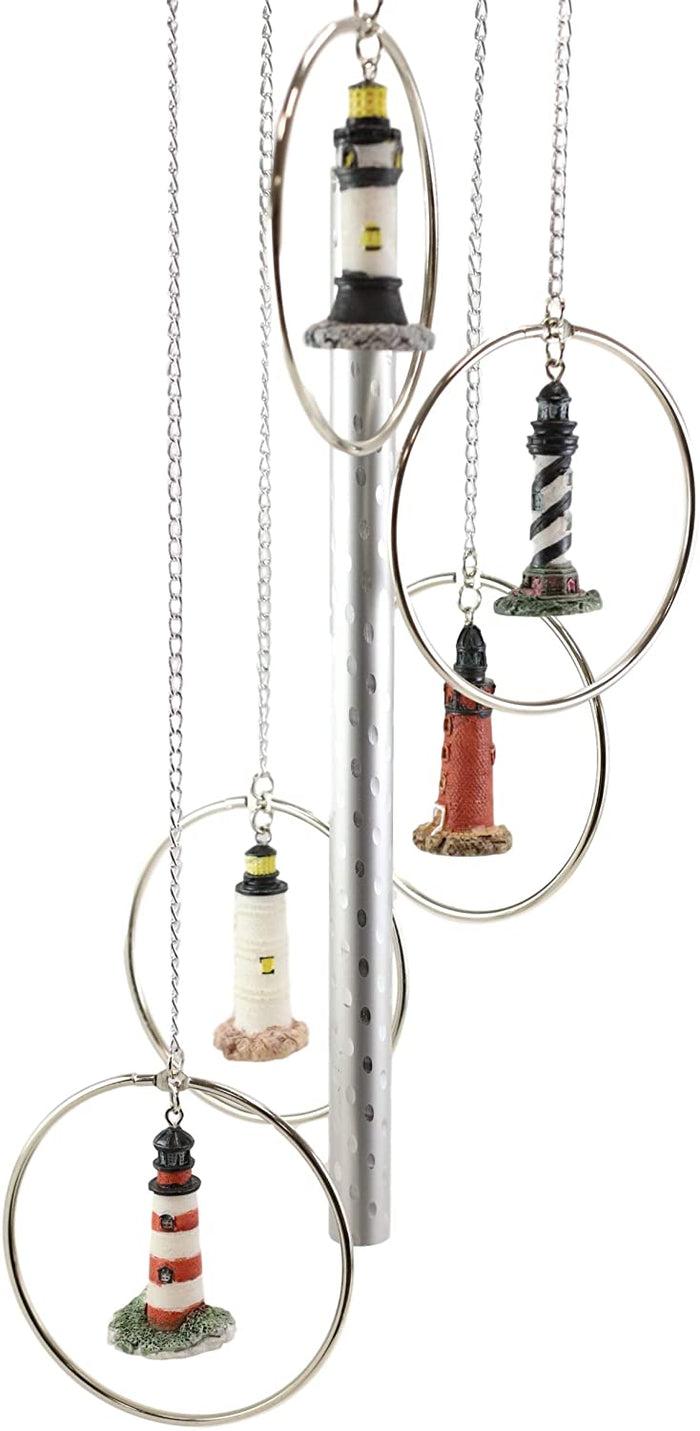 Ebros Gift Five Ring World Famous Light Houses Decor Resonant Relaxing Wind Chime Patio