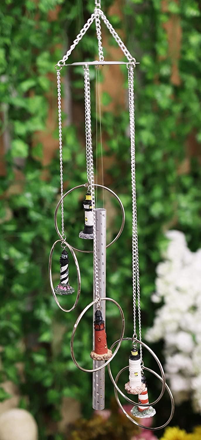 ebros gift Five Ring World Famous Light Houses Decor Resonant Relaxing Wind Chime Patio