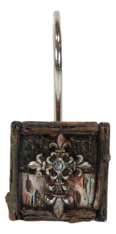 Ebros Gift Fleur De Lis Cross On Faux Distressed Wood Bathroom Shower Curtain Hooks 12pk