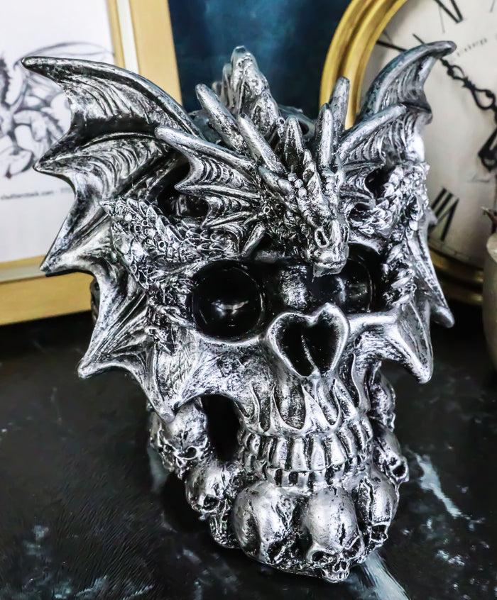 ebros gift Flying Dragon On Ossuary Morphing Skull with Celtic Tribal Patterns Figurine
