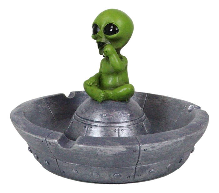 Ebros Gift Flying Saucer Spaceship UFO Green ET Roswell Alien Smoking Cigarette Ashtray