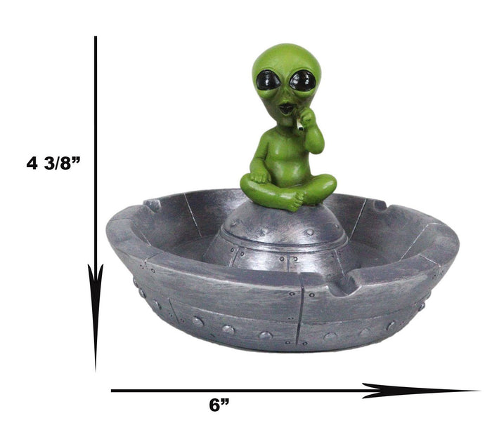 Ebros Gift Flying Saucer Spaceship UFO Green ET Roswell Alien Smoking Cigarette Ashtray