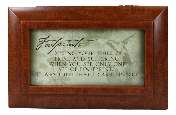 Ebros Gift Footprints Inspirational God Carried You Polished Burlwood Musical Trinket Box