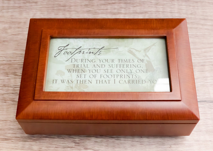 ebros gift Footprints Inspirational God Carried You Polished Burlwood Musical Trinket Box
