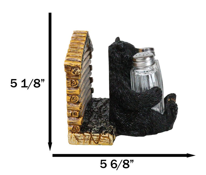 Ebros Gift Forest Black Bear By Wooden Lodge Napkin And Glass Salt Pepper Shakers Holder