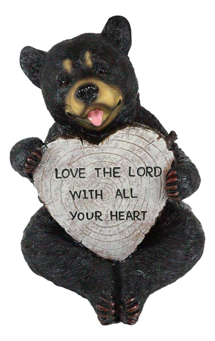 Ebros Gift Forest Black Bear Holding Love The Lord With All Your Heart Log Sign Figurine