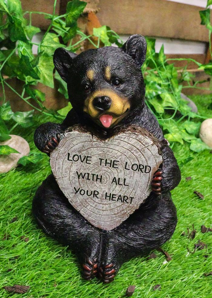 ebros gift Forest Black Bear Holding Love The Lord With All Your Heart Log Sign Figurine