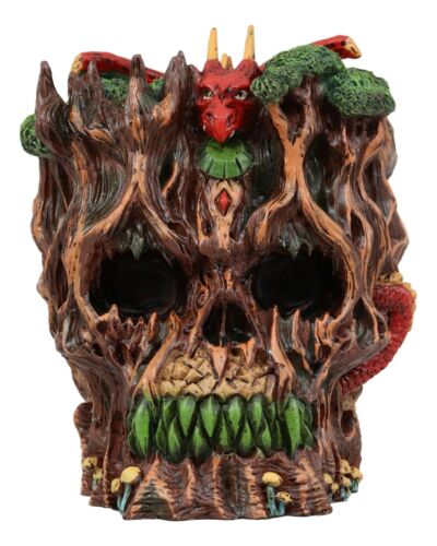 Ebros Gift Forest Ent Treant Skull With Dragon Statue 5.5'L Greenman Dungeons And Dragons
