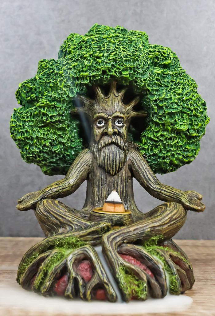 ebros gift Forest Greenman Tree Man Ent Meditating Backflow Incense Cone Burner Figurine