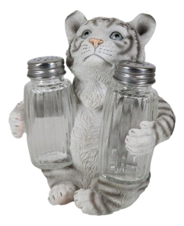 Ebros Gift Forest Jungle White Bengal Tiger Cub Hugging Salt And Pepper Shakers Holder Set