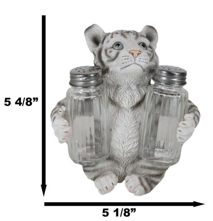 Ebros Gift Forest Jungle White Bengal Tiger Cub Hugging Salt And Pepper Shakers Holder Set