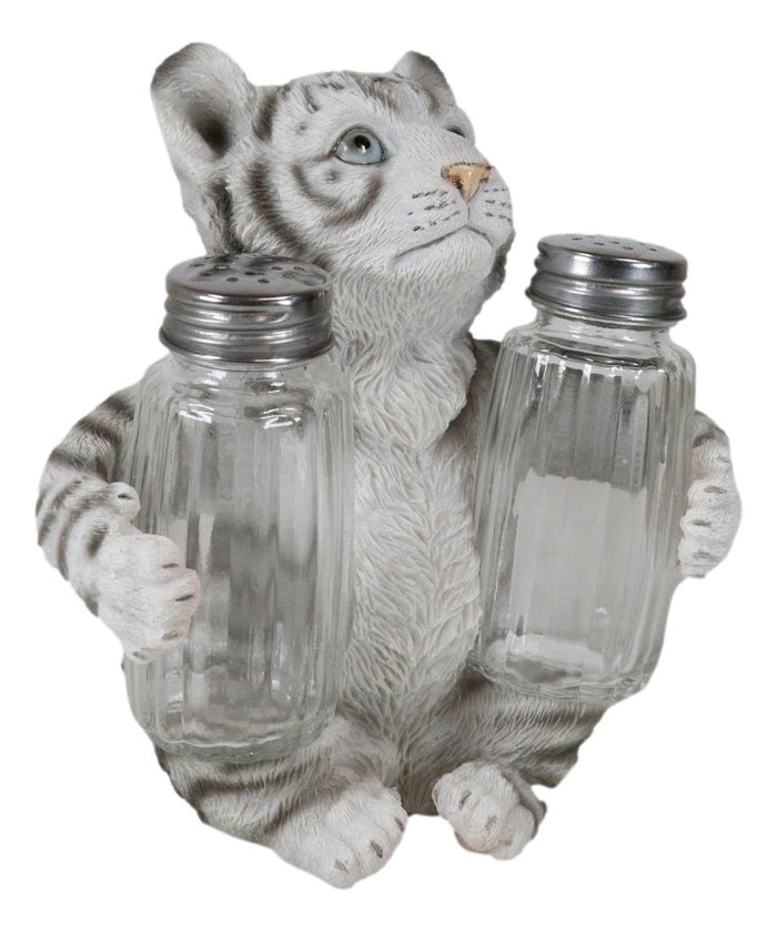 Ebros Gift Forest Jungle White Bengal Tiger Cub Hugging Salt And Pepper Shakers Holder Set