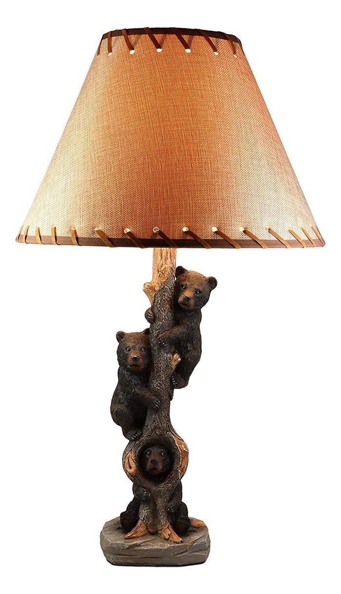 ebros gift Forest Musketeers 3 Whimsical Black Bear Cubs Climbing Tree Table Lamp Statue