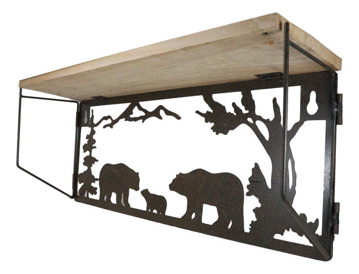 Ebros Gift Forest Rustic Western Black Bear Family Metal Cutout Art Wall Hanging Wood Shelf