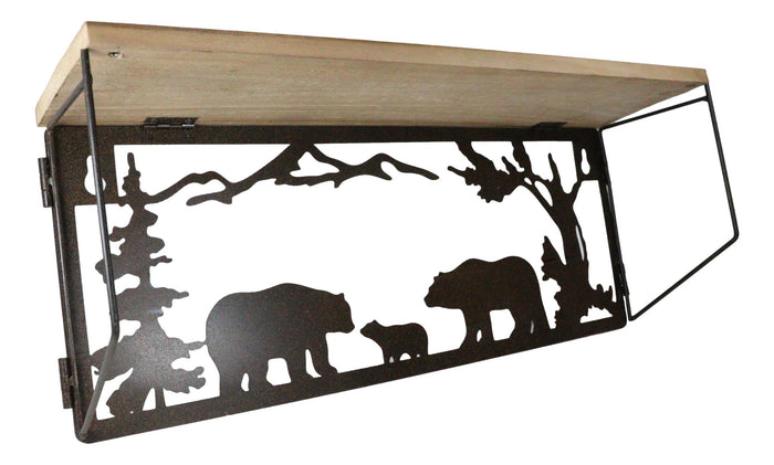 Ebros Gift Forest Rustic Western Black Bear Family Metal Cutout Art Wall Hanging Wood Shelf