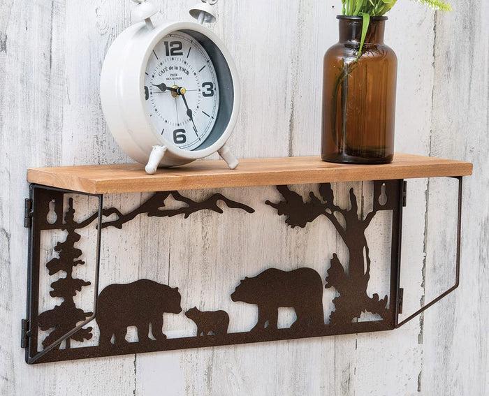 ebros gift Forest Rustic Western Black Bear Family Metal Cutout Art Wall Hanging Wood Shelf