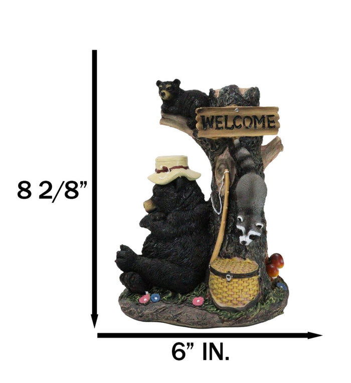Ebros Gift Forest Sleeping Black Bear With Cub On Tree And Sneaky Raccoon Welcome Figurine