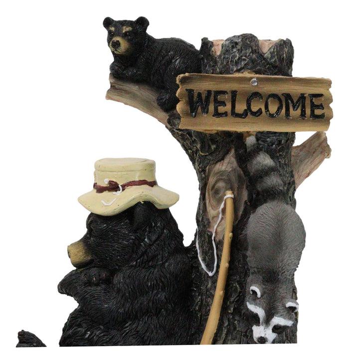 Ebros Gift Forest Sleeping Black Bear With Cub On Tree And Sneaky Raccoon Welcome Figurine