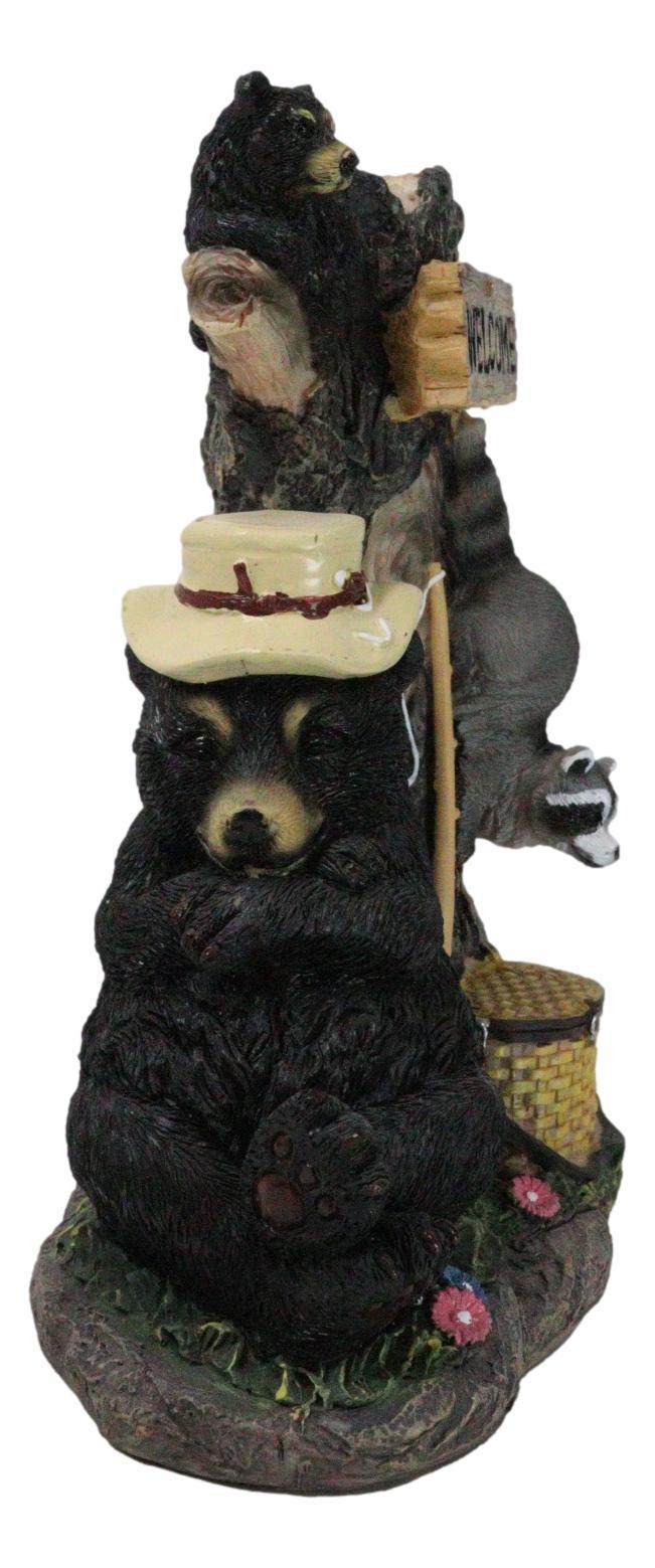 Ebros Gift Forest Sleeping Black Bear With Cub On Tree And Sneaky Raccoon Welcome Figurine