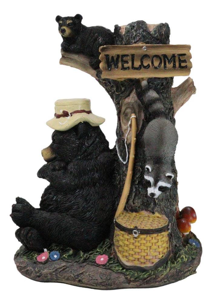 ebros gift Forest Sleeping Black Bear With Cub On Tree And Sneaky Raccoon Welcome Figurine