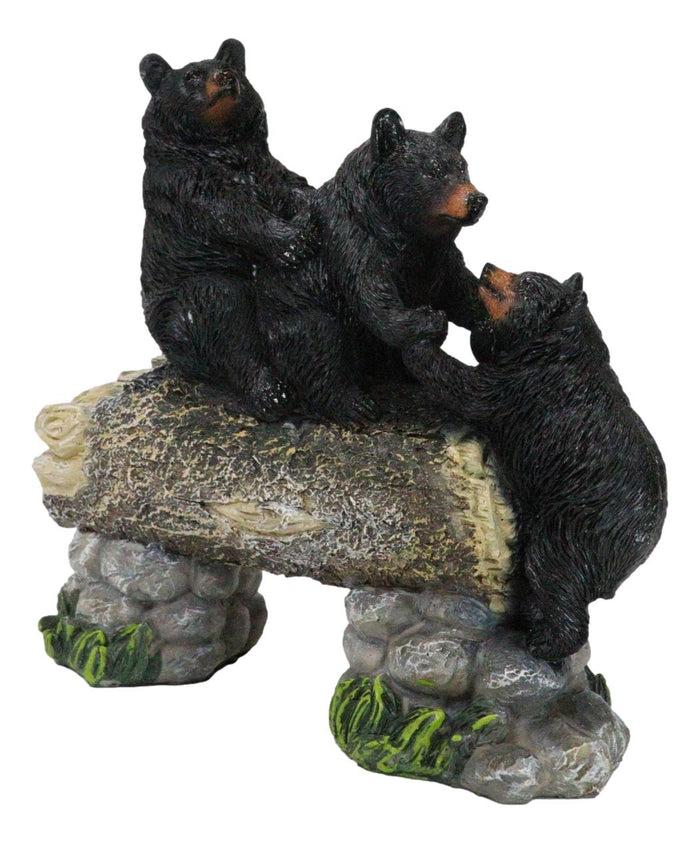 Ebros Gift Forest Teamwork Black Bears And Cub Family Crossing Tree Log Bridge Figurine