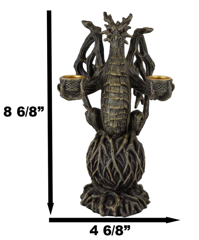 Ebros Gift Forest Tree Ent Greenman Dendritic Dragon On Globe Double Candleholder Figurine