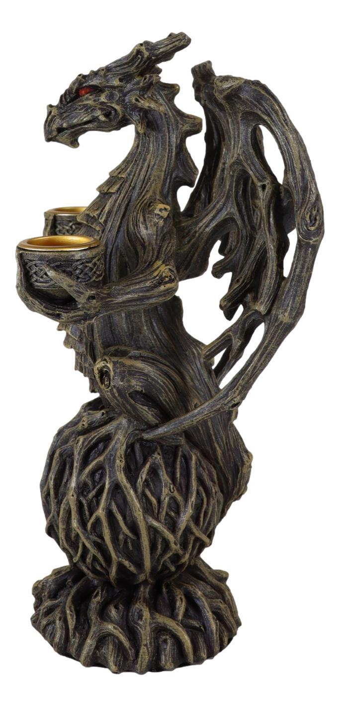 Ebros Gift Forest Tree Ent Greenman Dendritic Dragon On Globe Double Candleholder Figurine