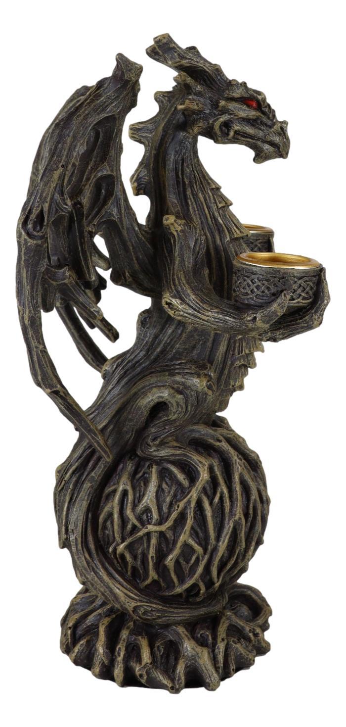 Ebros Gift Forest Tree Ent Greenman Dendritic Dragon On Globe Double Candleholder Figurine