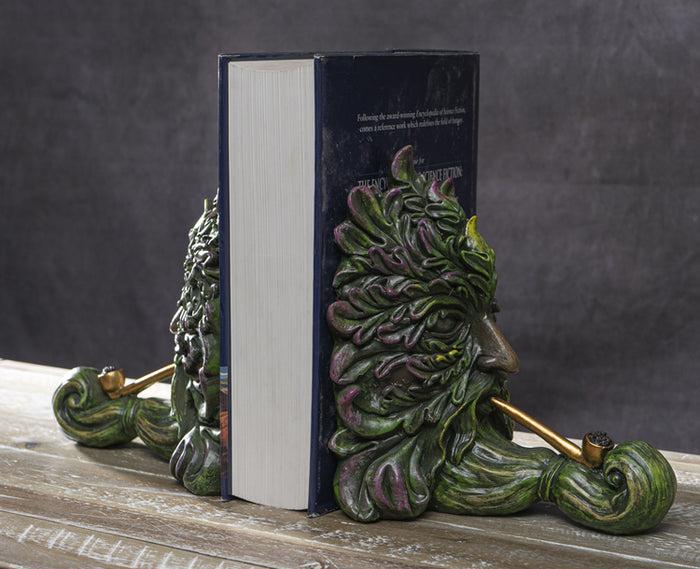 ebros gift Forest Tree Spirit Ent Celtic Greenman Smoking Golden Pipes Decorative Bookends