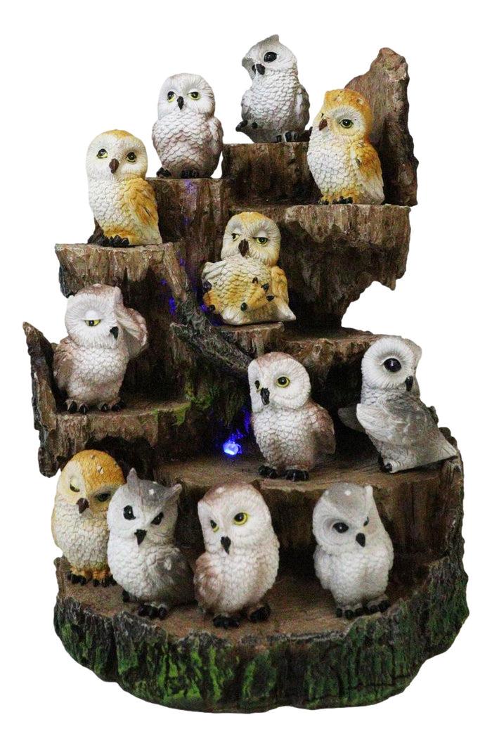 Ebros Gift Forest Tree Steppes LED Display Stand With 12 Colorful Miniature Owls Figurines