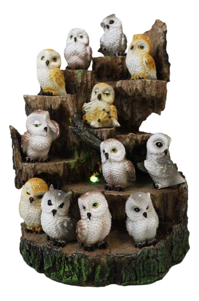 Ebros Gift Forest Tree Steppes LED Display Stand With 12 Colorful Miniature Owls Figurines