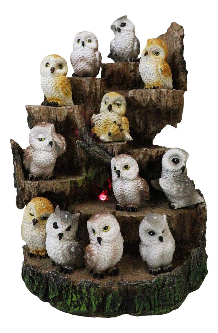 ebros gift Forest Tree Steppes LED Display Stand With 12 Colorful Miniature Owls Figurines