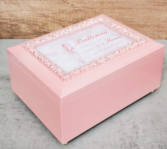 ebros gift Forever In Our Hearts Dancing Ballerina Pink Floral Wooden Trinket Musical Box